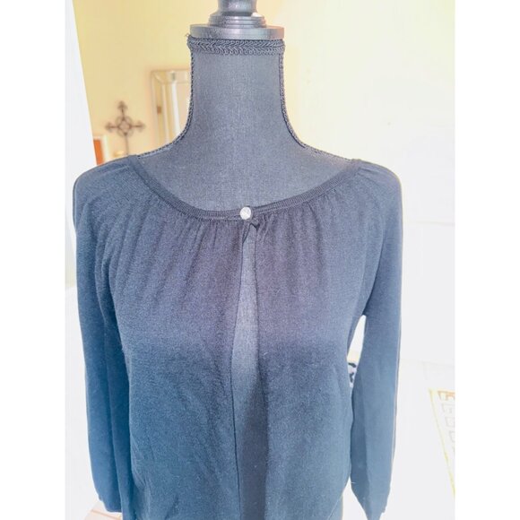 Forté Womens Medium Black Silk & Cashmere Long Sleeve M Cardigan Preppy Classic - Picture 8 of 11